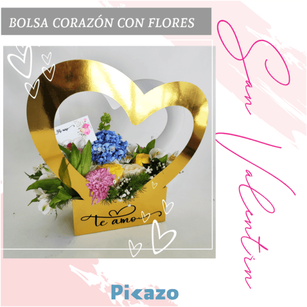 Areglo floral en bolsa corazón