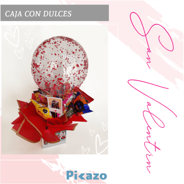 Caja con globo y dulces