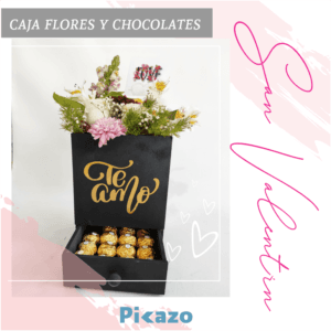 Caja con flores y chocolates